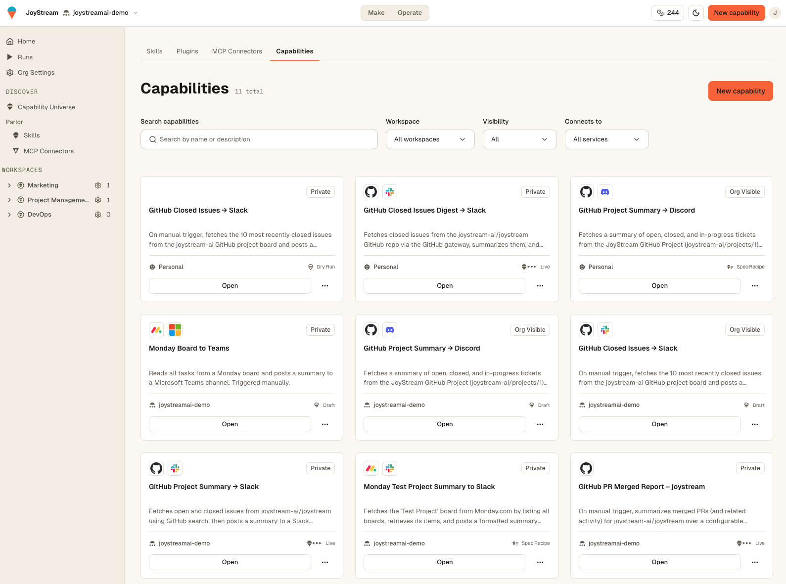 Build here or bring the Skills and MCP tools your team already uses.